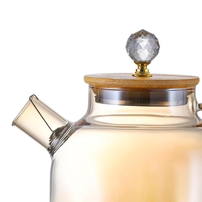 Image of 1.8L Gold Glass Pitcher with Lid - Elegant Carafe for Hot and Cold Beverages, Ideal for Dining Table and Entertaining
