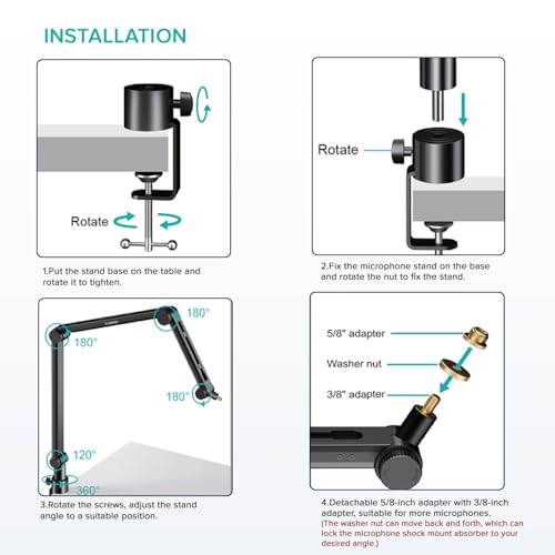 Image of Kadence NB49-BK Touring Series Professional Mic Boom Arm | Internal Spring Design & Clean Cable Management | 360 Adjustable Desk Mount | For Streaming, Podcasting & Studio Setup | Black