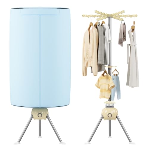 Innotic - Secadora eléctrica portátil de 1000W, tendedero doble redondo con temporizador, tendedero plegable, gran capacidad, 10 kg, con funda de tela azul, adecuada para apartamentos, casas y viajes.