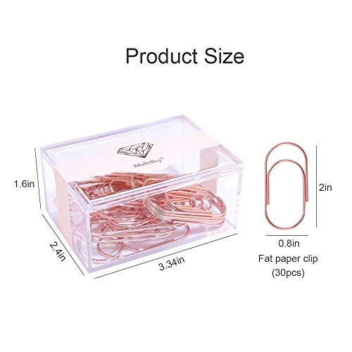 Rose Gold Jumbo Paper Clips, Multibey 2" Non-Skid Metallic Large Paperclips Bookmark In Acrylic Holder Office School Supplies Decor, 30Pcs Per Box (Rose Gold) #TOP3