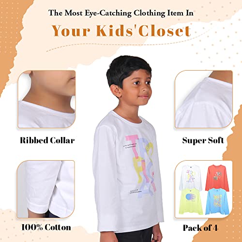 Image of YUV Kids Boys Printed Multicolor 100% Cotton Full Sleeve T Shirt for Kids Super Soft Breathable Lightweight Gifts for Kids | 7 to 12 Years, Pack of 4