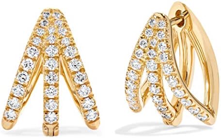MINUTIAE Three Line Huggie Hoop Clip On Stud Earring Austrian Zirconium Gold Plated Sparkling Shine Fashion Earring For Women And Girls