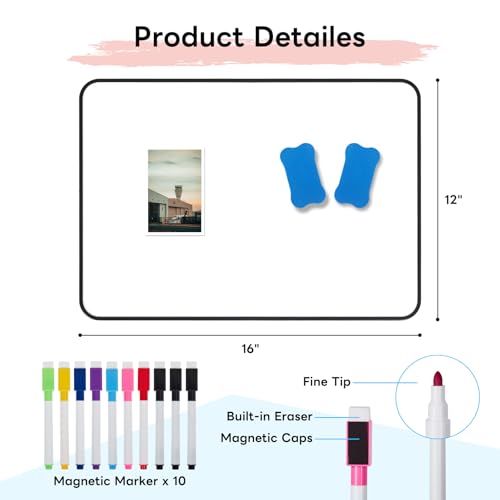 Tonsmile Small Dry Erase Board, 2 Pack A3 Double Sided 16"x12" Magnetic-Receptive Whiteboard for Magnets – Portable White Boards with 10 Pens & 2 Erasers for Home Office Classroom - Image 2