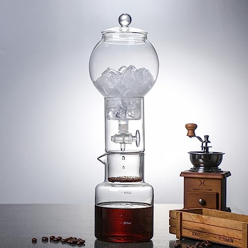 RUIFAR Cold Brew Drip Coffee Maker Luxury Iced Coffee Cold Brew Tower, 600ml/20oz Ice Drip Coffee Pot for Barista, Coffee Lover, Iced Tea Maker Coffee Cold Extraction Cup (Transparent)