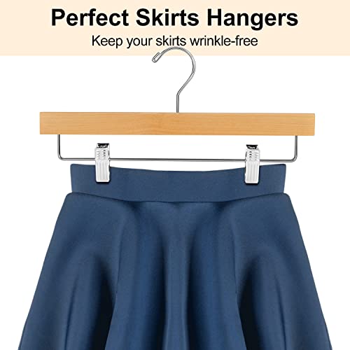 Amkufo 20Pcs Wooden Pants Hangers Solid Pants Hangers With Adjustable Clips 14 Inch Natural Wood Skirt Hangers Trousers Bottom Hangers With Non-Slip Clips And 360° Swivel Hook #TOP6