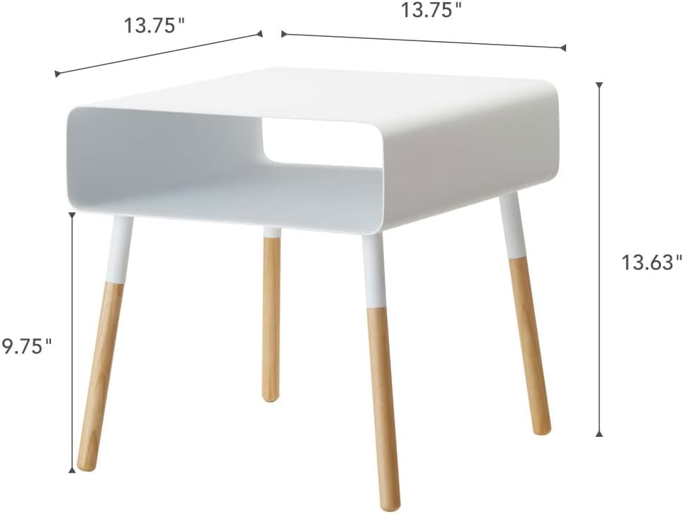 YAMAZAKI Home Plain Side Table with Open Storage Shelf, Rectangular Accent Space Saving Living Room Bedroom Couch End Table - Short, 14" - Steel + Wood