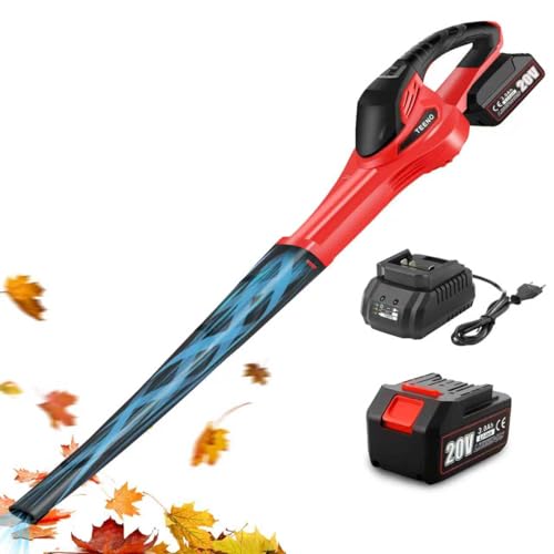 TEENO Soplador de Hojas inalámbrico, 20 V, 3,0 Ah, Velocidad de 13000 RPM, Velocidad de Aire de 288 km/h, Tiempo de Funcionamiento 18 Minutos, batería y Carga Incluidas