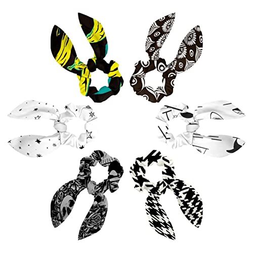 Chouchous pour queue de cheval motif paon noir et blanc en tissu doux premium pour femme
