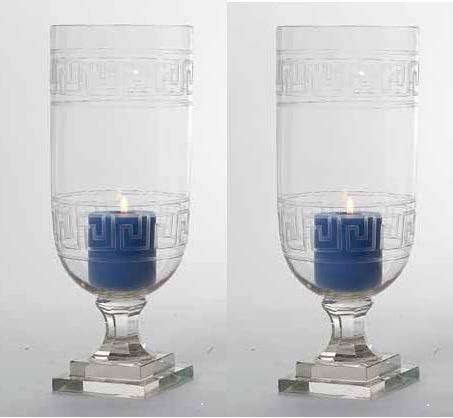Set of Two Glass Greek Key Hurricanes