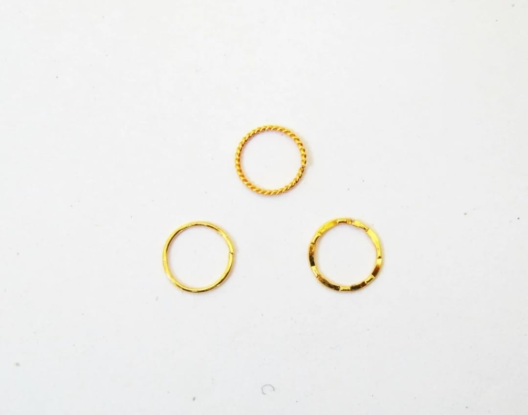 renu creation Beads Gold-Plated Plated Metal, Alloy, Brass, Tungsten Nose Ring (Pack Of 3) Gold-picture-37