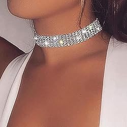 Gargantilla Brillantes Atentuyi Gargantilla de diamantes de imitación Collar de tenis de circonita cúbica Gargantilla de cristal brillante Collar de cadena de diamantes de imitación de plata Joyas para mujeres y niñas