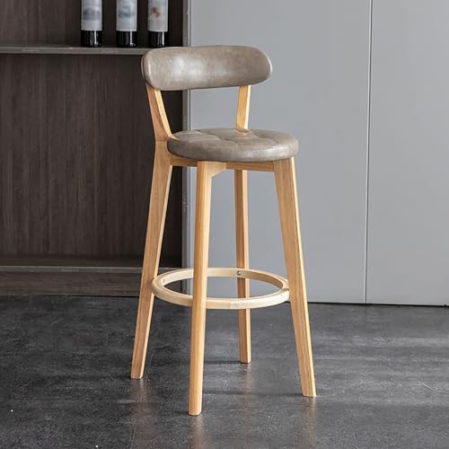 Juego de 2 taburetes de bar de 28 pulgadas de altura, asiento acolchado, patas de madera maciza, cómodo reposapiés, elegantes sillas de bar para isla de cocina y comedor