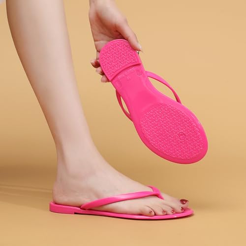 Image of Womens Flip Flops Thong Sandals Jelly Shoes Flat for Ladies Slides Black Slippers Size 9 Slip On Summer Beach Dressy