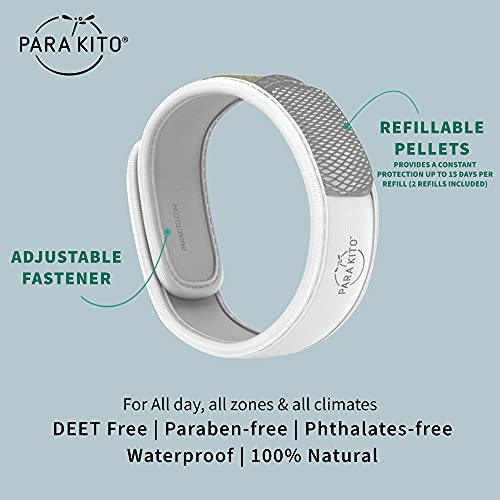 PARA'KITO Mosquito Insect & Bug Protection Wristband - Mosquito Stickers, Bug Spray Alternative Essentials for Beach, Camping, Desert Hiking - Natural Essential Oils (White)
