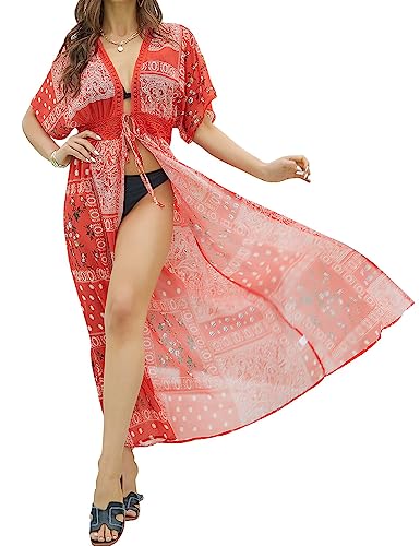 Kimono largo de punto premium FANCYINN con sofisticado diseño bohemio