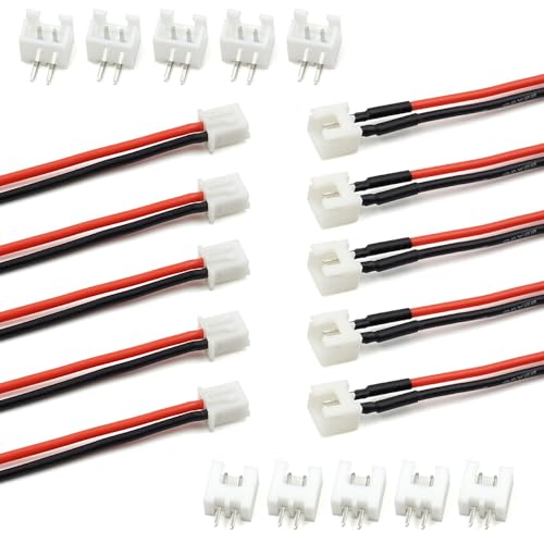 elechawk 5 Pairs JST-XH 2.54mm 2 Pin 1S Balance Plug Lead Socket Male and Female Connector with 20cm (7.9inch) Silicone Wire Cables for Woodland Just Plug Lights 3D Printer