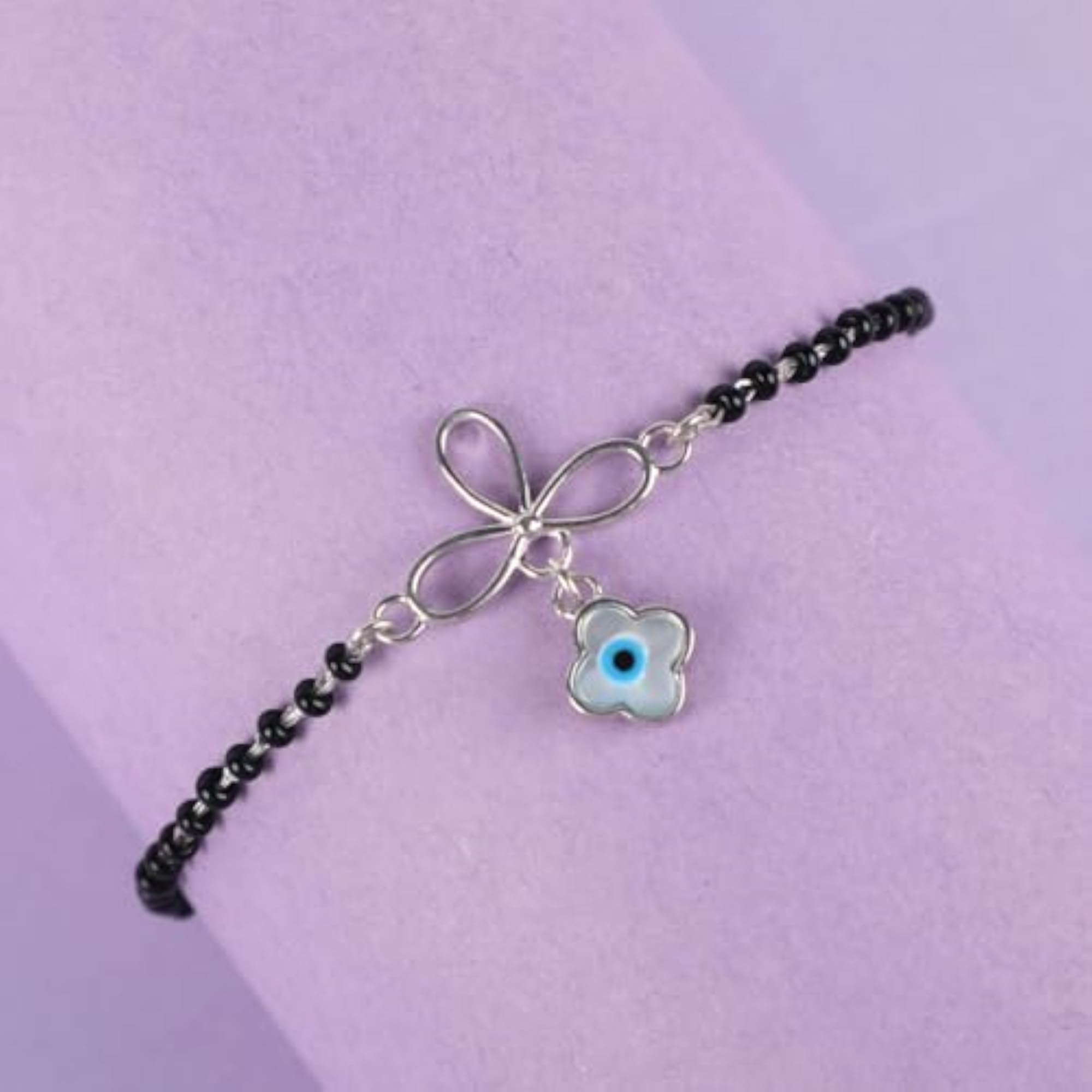 Women's 925 Silver Evil Eye Flower Hand Mangalsutra Bracelet
