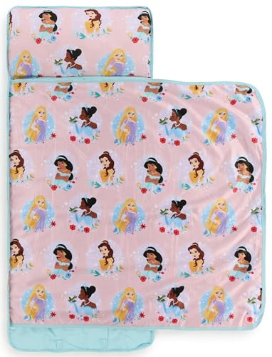 Jay Franco Disney Princess Jasmine Belle Tinker Bell Toddler Nap Mat with Built-in Pillow & Blanket Soft Microfibre Sleeping Bag for Nursery School or Sleepovers 89 x 86 cm