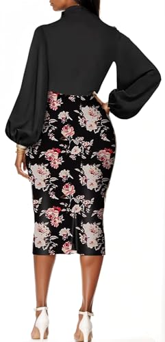 Image of Sexy Long Sleeve Dress for Women Solid Color Bow Knot Turtleneck Formal Gown Midi Casual Church Dresses