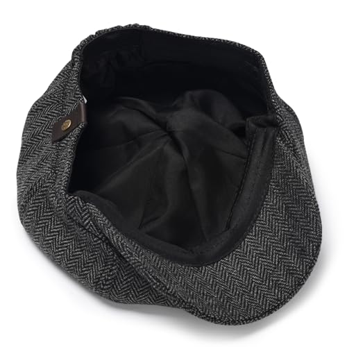 Image of Newsboy Hats for Men Classic 8 Panel Wool Blend Newsboy Flat Cap Herringbone Tweed Hat