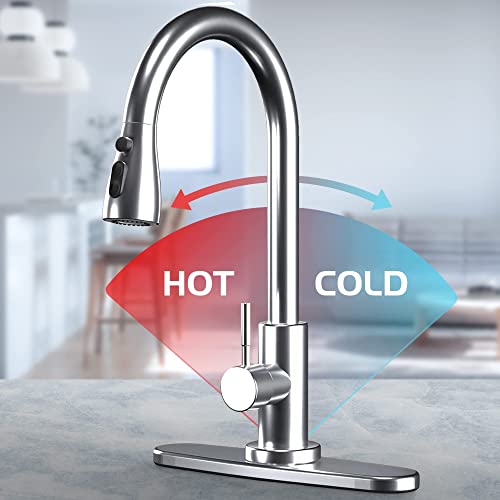 Kitchen-Faucets,Kitchen Faucet With Pull Down Sprayer-Out Kitchen Sink Offers Efficient Cleaning For -With Deck Plate 16 Inches-Stainless Steel #TOP3