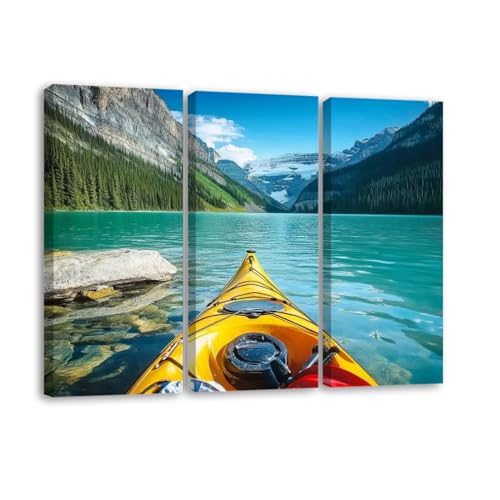 3 Panels Canvas Wall Art Lake Louise Banff Alberta 16"x32