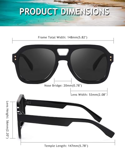 Image of FEISEDY Vintage Aviator Sunglasses Double Bridge Women Men Large Square Thick Frame Trendy Eyewear UV400 B2846