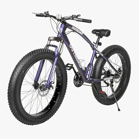Omelaza 26 Inch Fat Tire Mountain Bike with Dual Disc Brakes, High-Aluminum/Carbon Steel Frame, 26 Inch Non-Slip Wide Tires with 21 Speed Shifter, Mountain Bicycle for Men and Women, Purple Cover