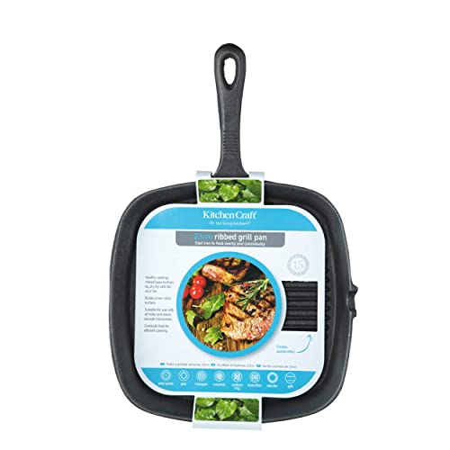 KitchenCraft Cast Iron Griddle Pan for Induction Hob, Square, 23cm, Black, 15 Years Guarantee - Image 3