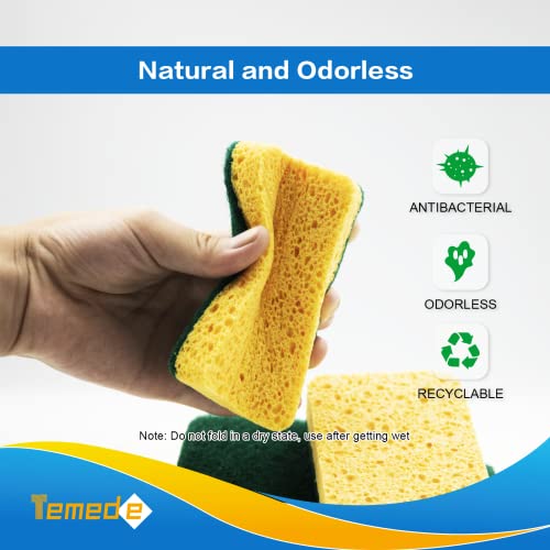 Temede Heavy Duty Cellulose Scrub Sponges - 16 Count, Double-Sided Scrubber Sponge For Kitchen Cleaning, Non-Scratch Sponges For Dishes, Efficient Scouring Pad For Pot, Pan, Household, Cookware #TOP3