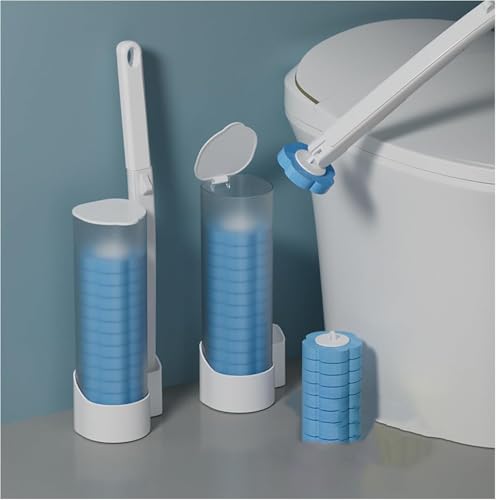 Lot de 2 brosses de toilette jetables avec 12 têtes d'éponge remplaçables, nettoyage en profondeur à 360 degrés, anti-rayures, ensemble de ménage ergonomique, blanc, 30 x 13 x 9 cm