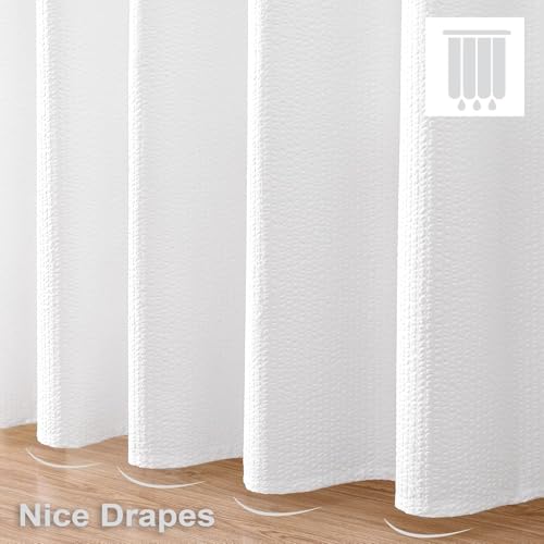 Image of HOMETHREADS Embrace Luxury with Our 6-Feet Long Premium Polyester Shower Curtain with 12 Hooks for a Lavish Bathroom Ambiance | Stylish, Splendid, and Perfectly Sized (Waffle White, 180x200cm)