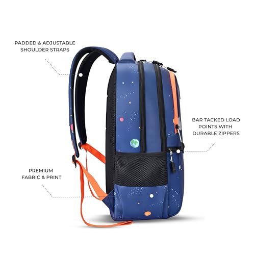 Image of Gear Floating Astronaut Backpack 17 inch /27L Medium Water Resistant School Bag /Casual Backpack /Daypack /Kids Bag for Boys /Girls (Navy-Orange)