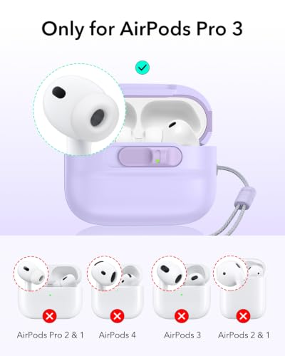 Image of ESR for AirPods Pro 3 Case (2025), Compatible with AirPods Pro 3 (USB-C Cable), MagSafe Ready, Magnetic Lid Lock, Full Drop Protection Cover with Lanyard, Purple