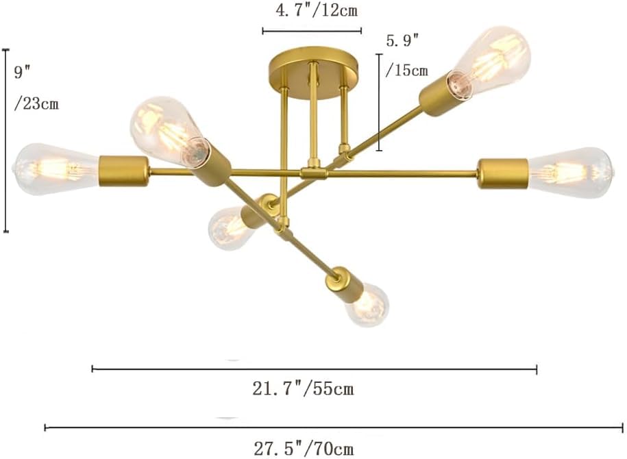 JUDU Modern Sputnik Ceiling Light,Chandelier 6-Light E27 Mid Century Metal Pendant Light Flush Mount Lights Fixture for Living Room Dining Room - Image 4