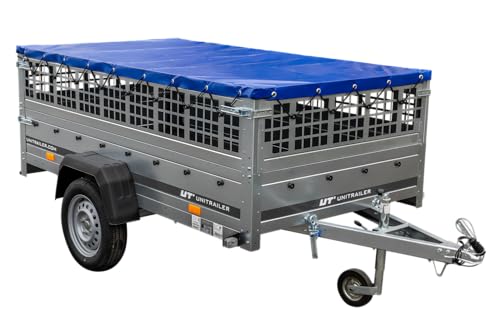 UNITRAILER Gartenanhänger – Kippanhänger mit Stützrad, Seitengitter & Niederplane – Autoanhänger verzinkt, klappbar, ohne TÜV, ideal für Garten & Transport - 230x125 cm