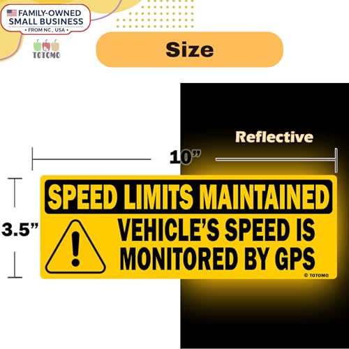 Image of TOTOMO Vehicle Speed Monitored by GPS Safety Sticker, Speed Limits Maintained, 10-Pack, 10 inch x 3.5 inch Reflective Warning Decal for Fleet Vehicles, Trucks, Vans & Commercial Vehicles