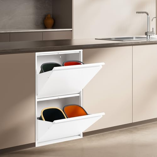 Poubelle de tri sélectif 4 compartiments 60L blanc pour cuisine et bureau