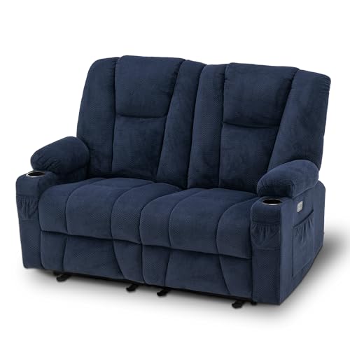 MCombo 61.8" Power Loveseat Recliner with Heat and Vibration, Fabric