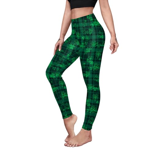 Eciodci Womens St Patricks Day Leggings 3D Printed Lucky Shamrock High Waist Irish Green Clover Leaves Pants for Women