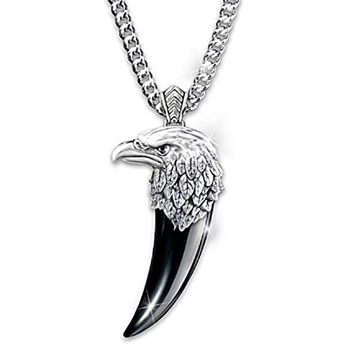 Wolf Teeth Necklace For Men, Stainless Steel Eagle Pendant Necklace With 17"Chain, Vintage Hawk Eagle Head Pendant, Acrylic Necklace, Silver Metal Alloy Chain, Viking Animal Necklace Jewelry Gift #TOP8