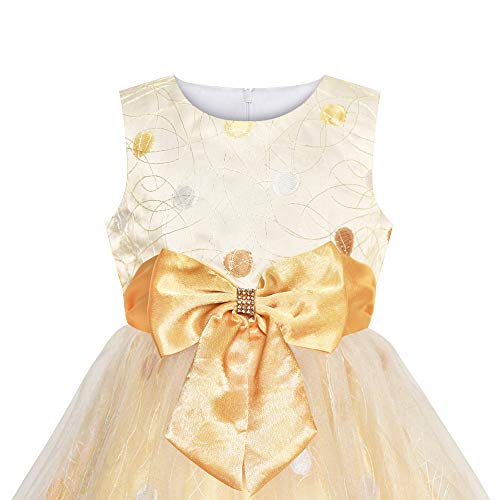 Image of Sunny Fashion Girls Dress Shinning Sequins Beige Tulle Layers Wedding Pageant