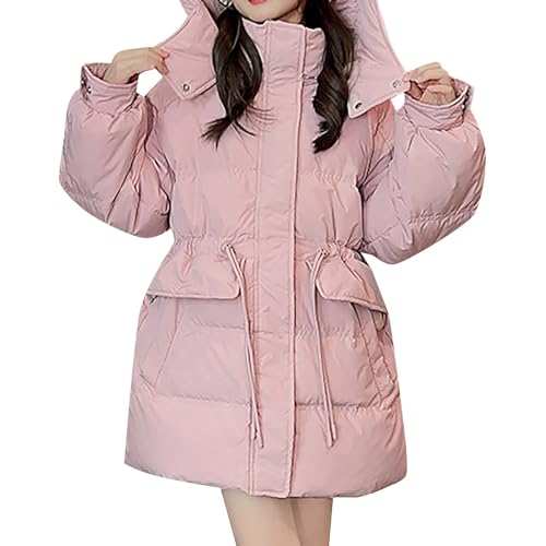 Girls Warm Jacket Big Kids Winter Long Sleeve Waist Cinching Zip Solid Down Jacket With Large Pockets Warm Coat Tops