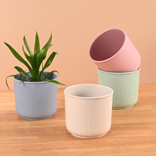 Image of Eha Earth Friendly Statement Pot 4 Inch Pots and Planters Set of 4 | Table Top Planters| Bamboo Based, UV Protected | Planter for Indoor & Balcony Window Flower Pots | Multicolor