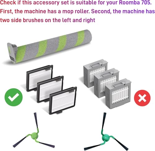 Image of Replacement Parts for iRobot Roomba Max 705 705x Combo Robot + AutoWash Dock Vacuum Cleaner, 1 Set Roller Brush 1 Mop Roller Brush 5 Dust Bag 4 HEPA Filter 3 Pairs Side Brush Accessories kit