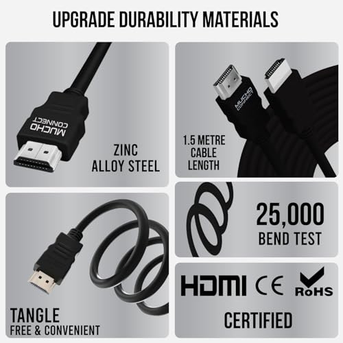 Image of Hdmi 2.0 Male To Male Cable,1.5 Meter,3D Compatible,4K @ 60Hz,Arc,Strong & Durable,Compatible With Tvs,Displays,A /V Receivers,Blu-Ray Players,Computers,Playstation & More,Black