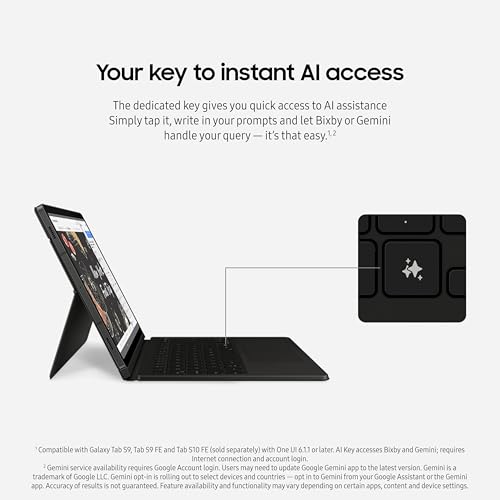 Image of Samsung Galaxy Tab S9 | S9 FE | S10 FE, FE Book Cover Keyboard AI Key for Galaxy Tab S10 FE, Detachable Platform, PC-Like Experience, Wireless Keyboard Sharing, White