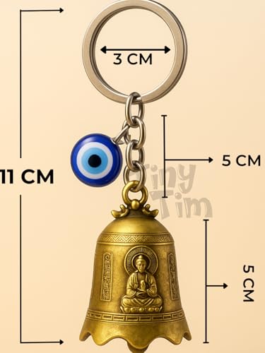 Image of Tiny Tim Guardian Bell with Evil Eye Charm - Protective Motorcycle & Car Accessory - Tibetan-Inspired Design - Wards Off Negative Energy - Ideal Gift for Bikers & Travelers