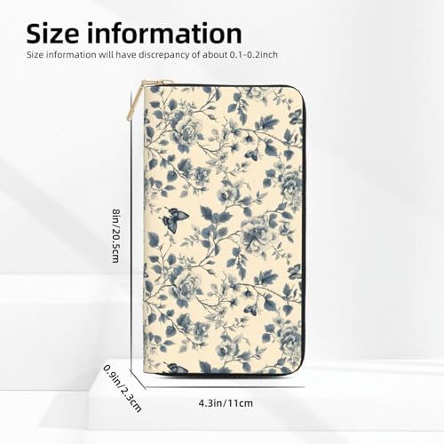 Leather Thin Slim Wallets for Women Men - Fashion Ink Blue Butterfly Flower Print Card Wallet Holder with Zipper2