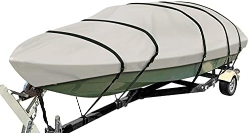 PrimeShield Boat Cover, Waterproof 600D Oxford Marine Grade Trailerable Runabout Boat Covers, Heavy Duty 13/15/16/17/18/19/20/22 ft fits V-Hull Pro-Style Bass Boats with Tightening Strap